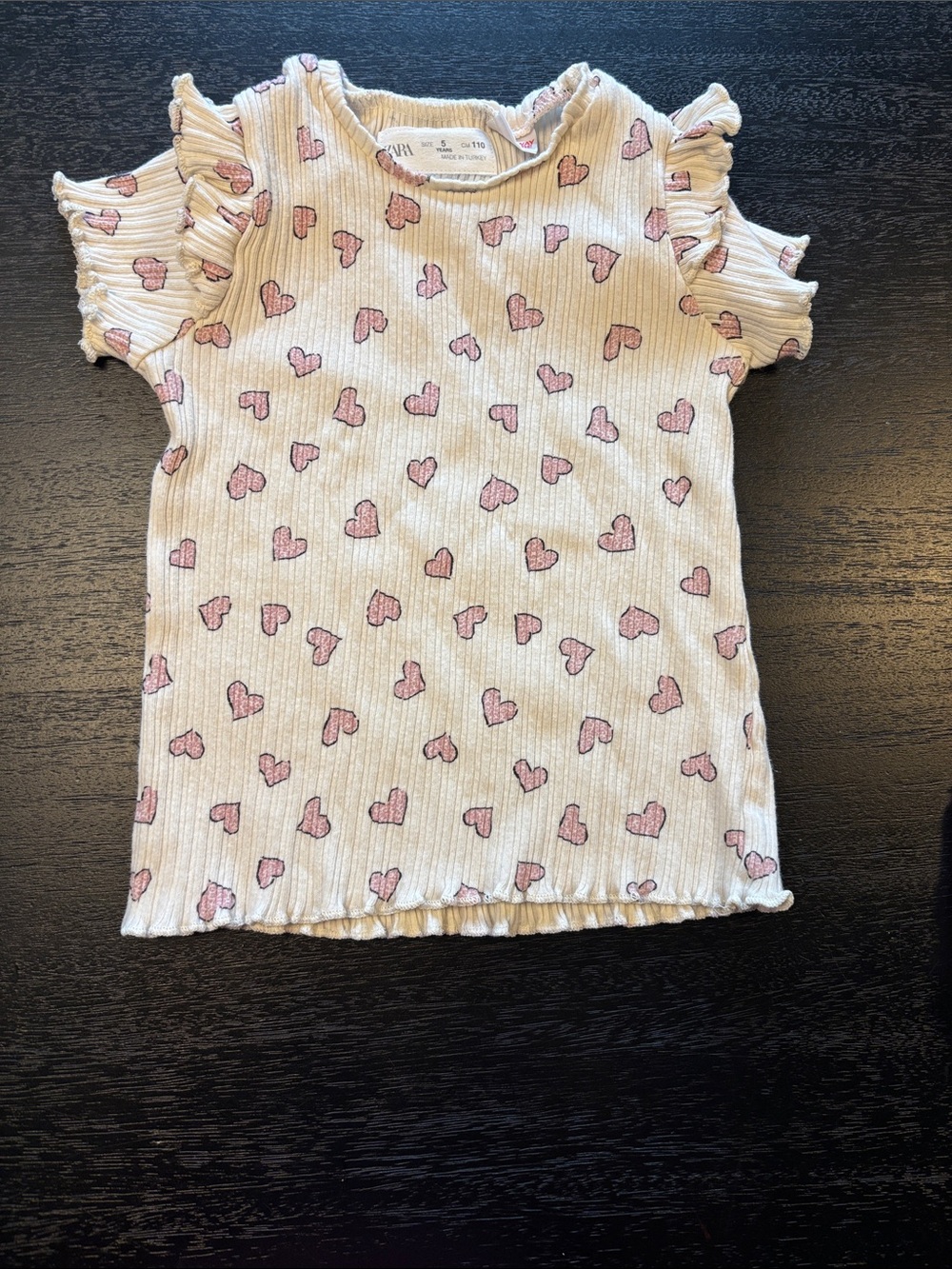 Pink Heart Ribbed Short-Sleeve Top